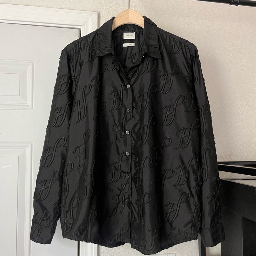 FILLING PIECES black textured logo monogram long sleeve‎ button up shirt